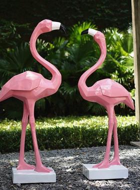 户外块面火烈鸟玻璃钢园林景观雕塑摆件庭院商场池塘美陈装饰小品