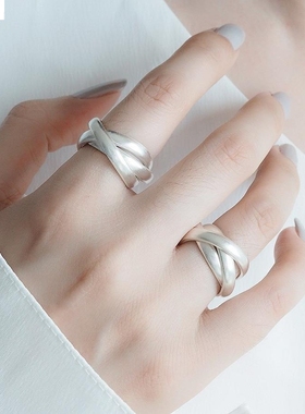 韩版年新款三环戒指女 s925 纯银光面简约气质食指戒指女款 首饰