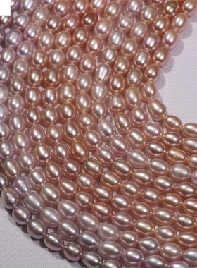 韩版新款诸暨项链女6-7mm米形细微瑕强光DIY手工配饰淡水珍珠项链