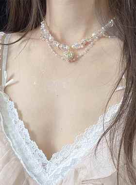 甜美爱心蝴蝶结珍珠项链韩系小清新气质锁骨链少女心时尚颈链项饰