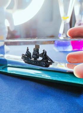 *海盗船流体漂流瓶汽车车载客厅游轮摆件不会翻的船油轮云朵挂件