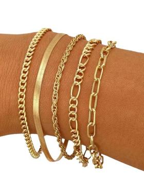 欧美 跨境波西米亚新款链条个性手链创意简约多层金属链套装5件套