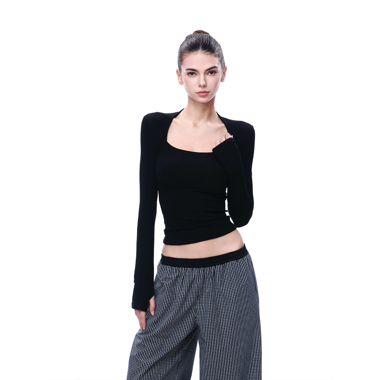 美式灰色长袖t恤女秋冬修身显瘦方领内搭辣妹针织设计感打底上衣,淘宝优惠券,粉丝福利购,淘宝优惠卷