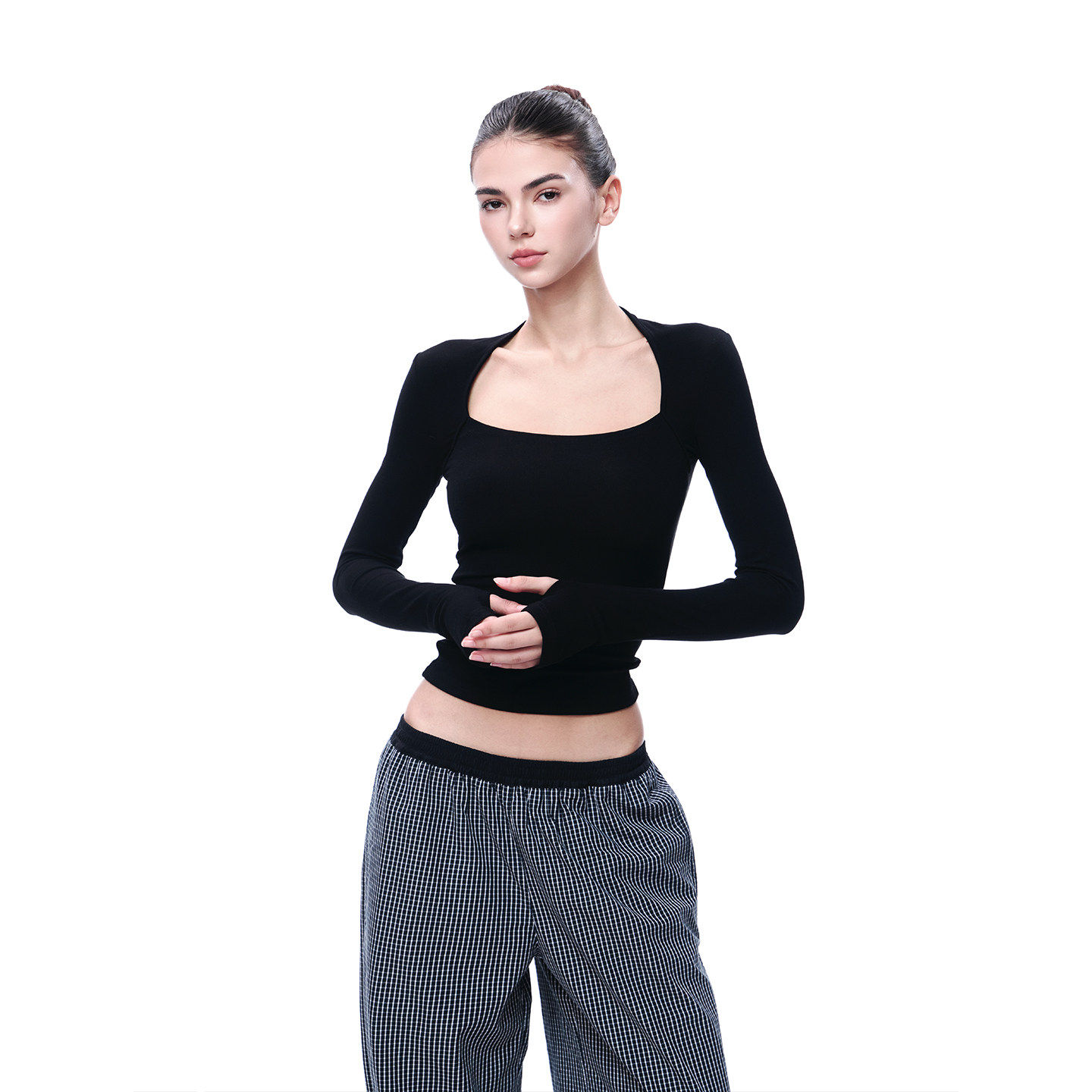 美式灰色长袖t恤女秋冬修身显瘦方领内搭辣妹针织设计感打底上衣,淘宝优惠券,粉丝福利购,淘宝优惠卷