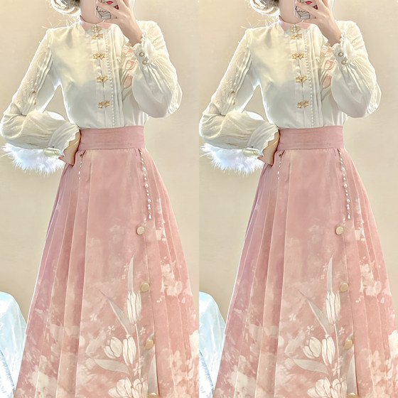 Designer's gift original tulip Hanfu Chinese style improved Han elements new Chinese style horse face skirt autumn and winter suit
