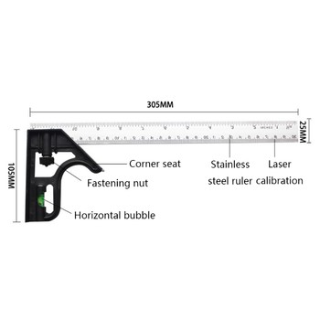 12 Inch Metric Triangle Angle Ruler ການວັດແທກໂລຫະປະສົມອາລູມິນຽມ