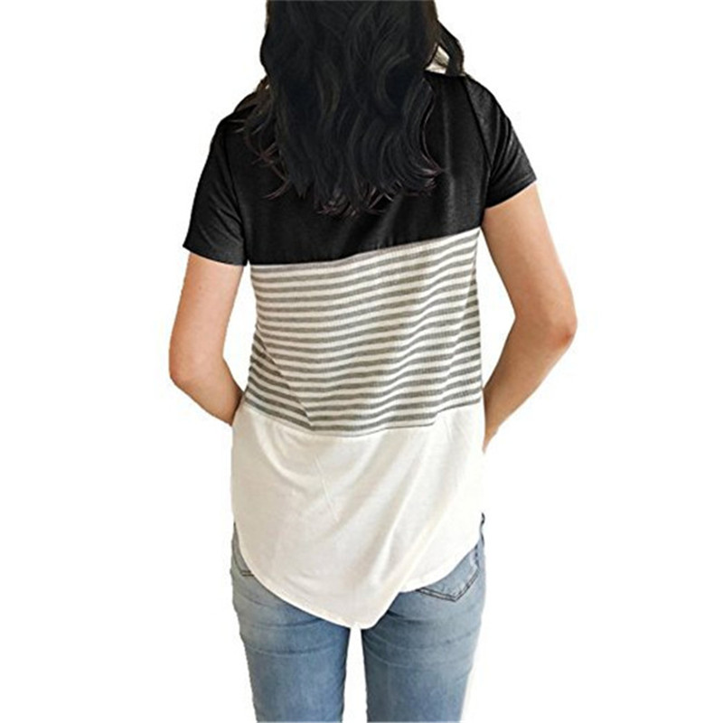 Women Maternity Breastfeeding Tee Nursing Tops Striped Short - 图1