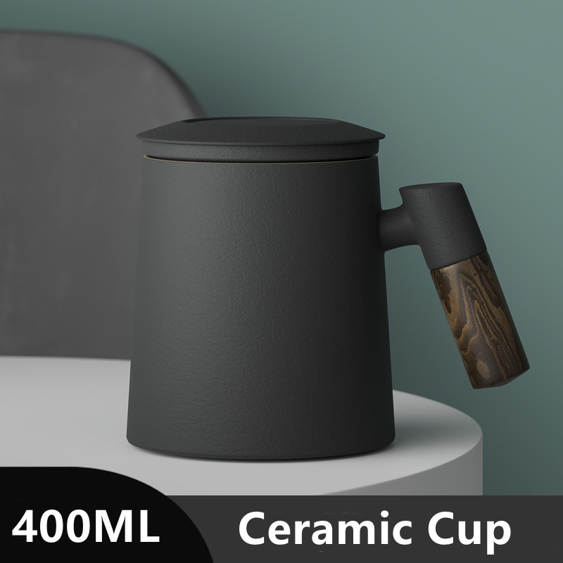 400ML Ceramic Mug With Handle Filter Lid Coffee Cup Home Por - 图2