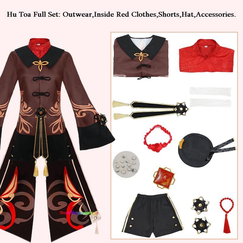 Genshin Impact Hutao Cosplay Costume Uniform Wig Hair Outfit - 图0