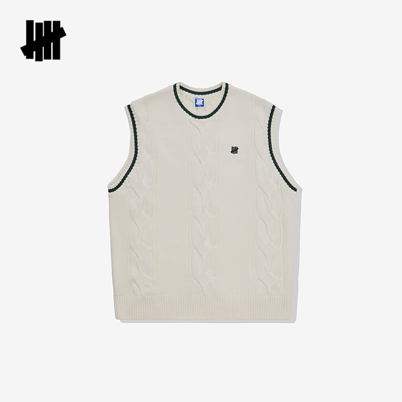 UNDEFEATED五条杠官方春季新品撞色设计运动风角花毛衣背心马甲 - 图2