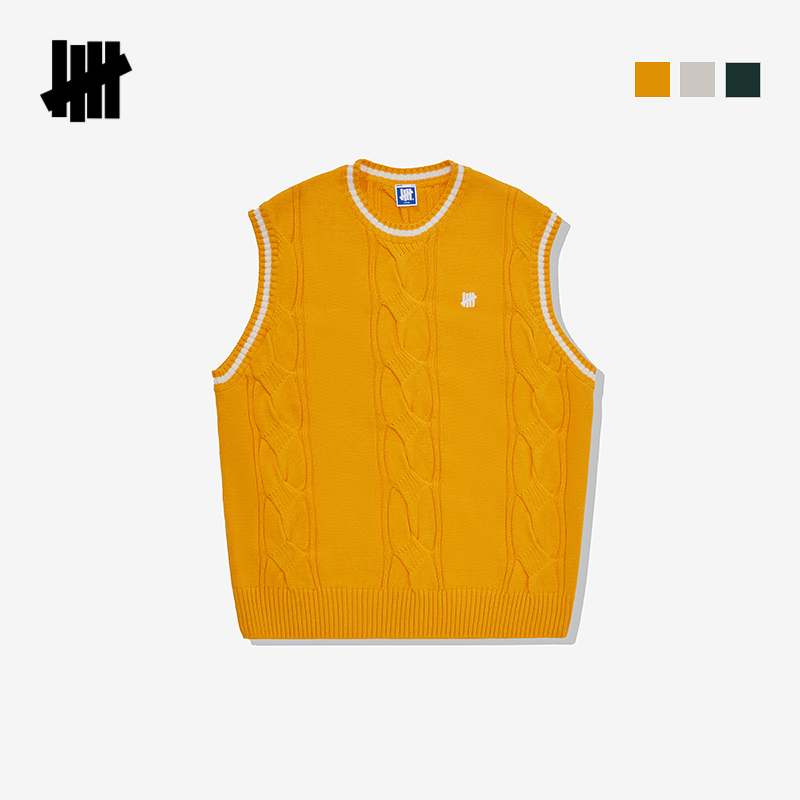 UNDEFEATED五条杠官方春季新品撞色设计运动风角花毛衣背心马甲 - 图1