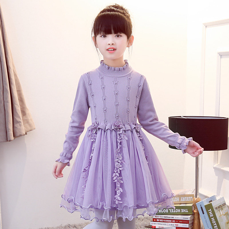 女童毛衣连衣裙秋春季纯色儿童公主裙童装小女孩加绒加厚针织裙子,淘宝优惠券,粉丝福利购,淘宝优惠卷