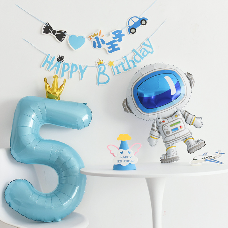 40寸连体皇冠数字生日气球粉色蓝色女孩男孩生日布置拍照场景装饰 - 图1