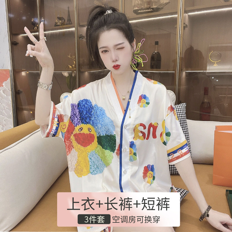 夏短袖长裤冰丝2022年新款薄款睡衣 雅静雯睡衣/家居服套装