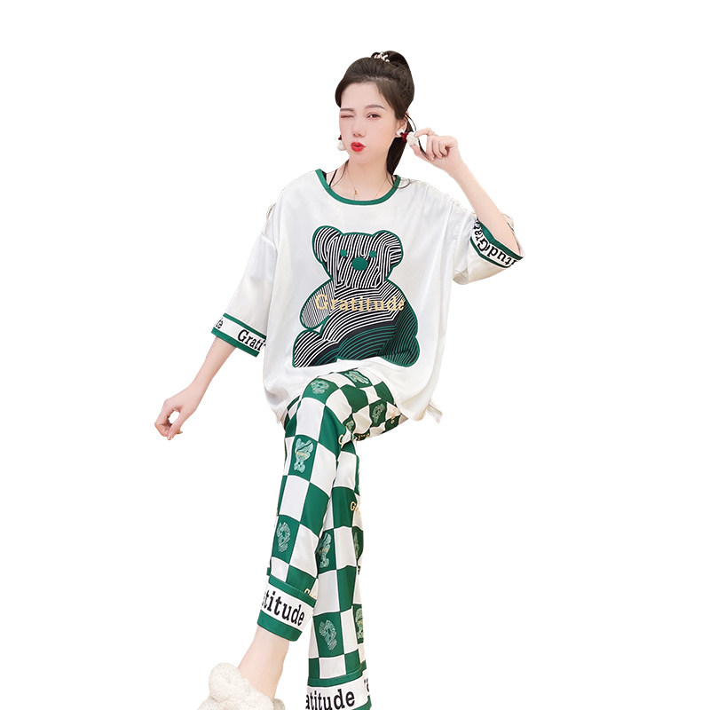 夏短袖长裤冰丝2022年新款薄款睡衣 雅静雯睡衣/家居服套装