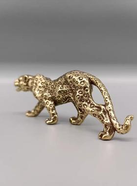 创意纯黄铜实心一路暴发金钱豹手把件挂件古玩摆件随身把玩收藏品