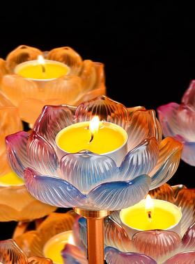 酥油灯座莲花七彩琉璃灯座烛台用品灯烛台家用七星灯架用品台摆件