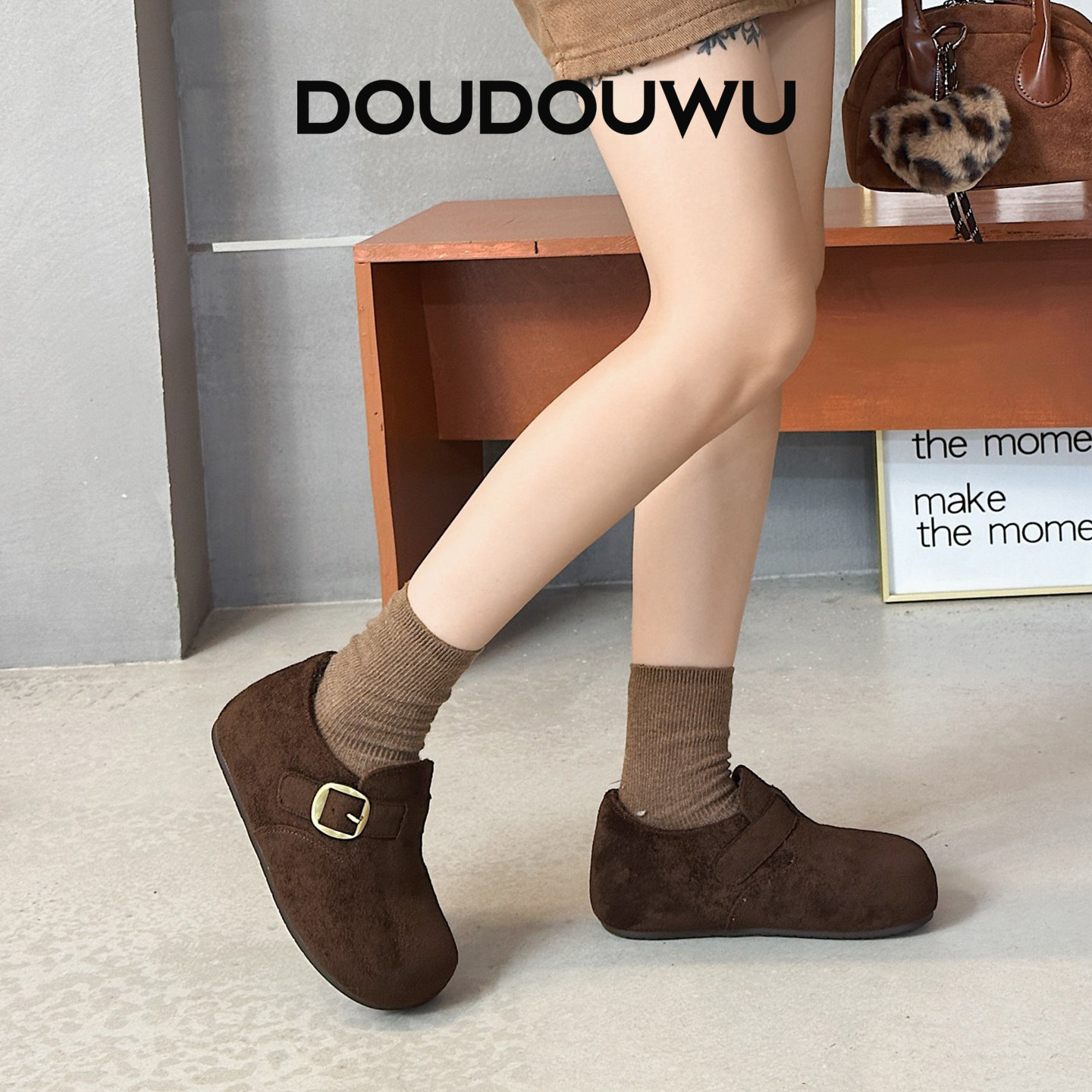 豆豆屋厚底勃肯鞋女加绒2025冬季新款韩版潮一脚蹬休闲平底保暖鞋,淘宝优惠券,粉丝福利购,淘宝优惠卷