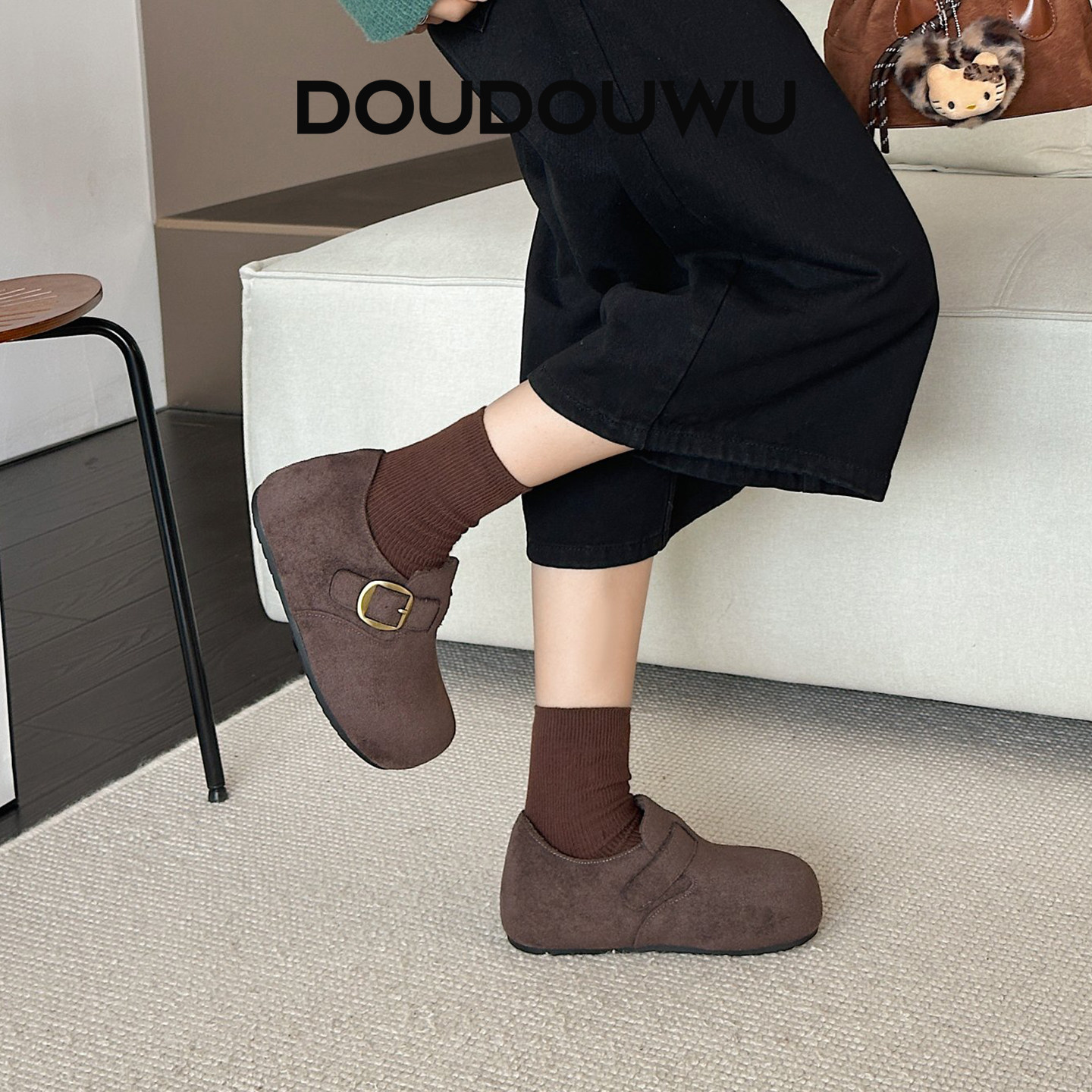 豆豆屋厚底勃肯鞋女加绒2025冬季新款韩版潮一脚蹬休闲平底保暖鞋,淘宝优惠券,粉丝福利购,淘宝优惠卷