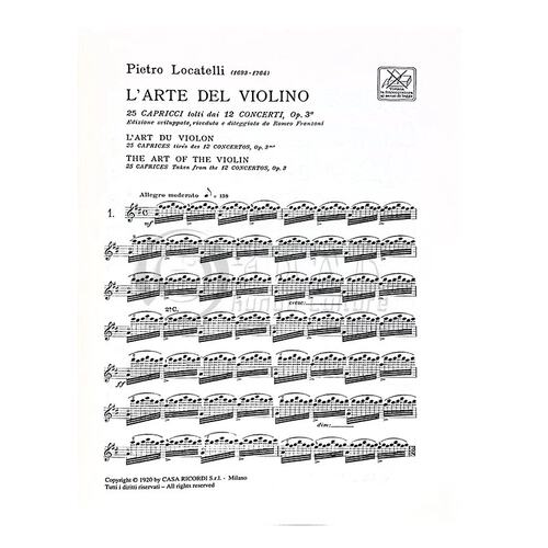 罗卡特里 小提琴艺术 25首随想曲 里科尔迪乐谱书 Ricordi Locatelli LArte del Violino Capricci Violin Method HL50011580 - 图1