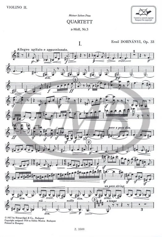 多纳伊 弦乐四重奏 A小调 No3 Op33 分谱 布达佩斯原版进口乐谱书 Dohnanyi Erno Quartett A minor parts Z3588 - 图1