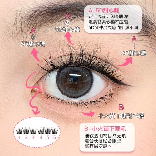 小黑嫚5d甜心睫甜美柔软仿真立体假睫毛分段式卷翘凌乱层次感D02 - 图1