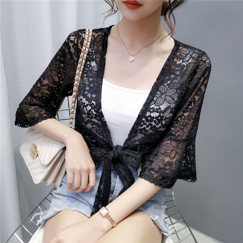 蕾丝小披肩女夏季2020开衫防晒衫 蜜诗芳蕾丝衫/雪纺衫