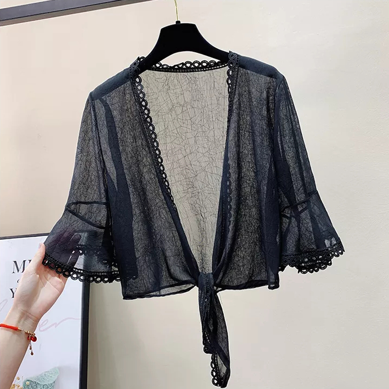 夏季配吊带裙子的外搭雪纺小披肩 蜜诗芳蕾丝衫/雪纺衫