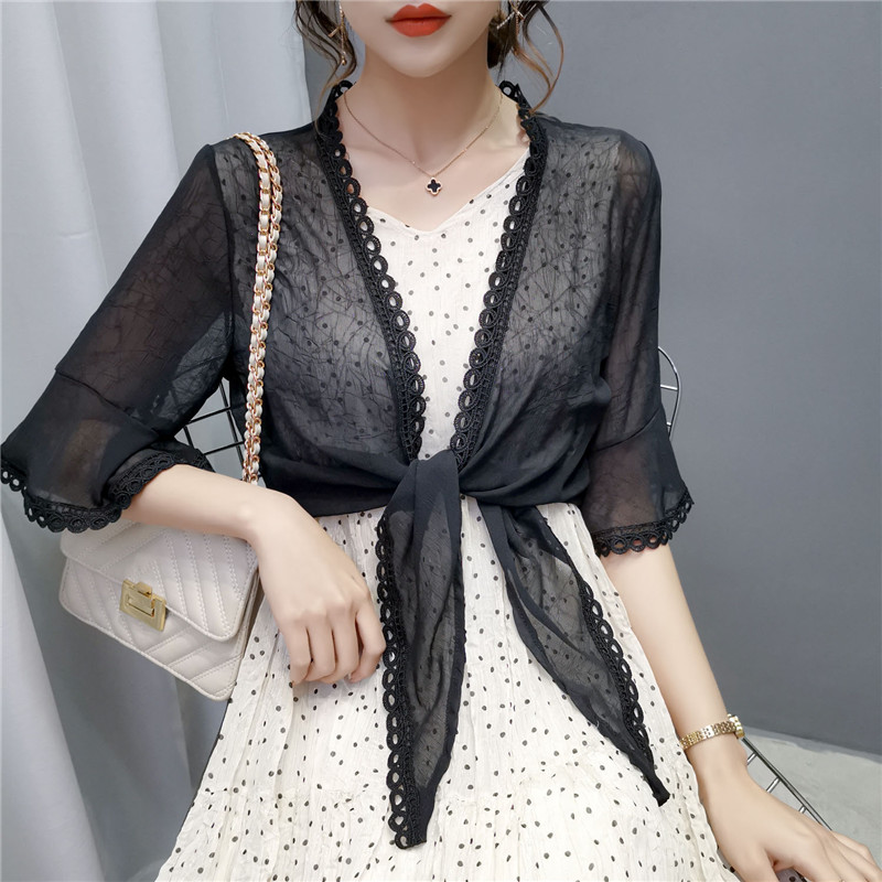 雪纺小披肩女夏季2020短款开衫 蜜诗芳蕾丝衫/雪纺衫