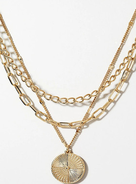 安娜路易莎几何圆形硬币吊坠项链