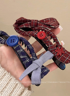 红色蝴蝶结鸭嘴夹发夹女后脑勺~