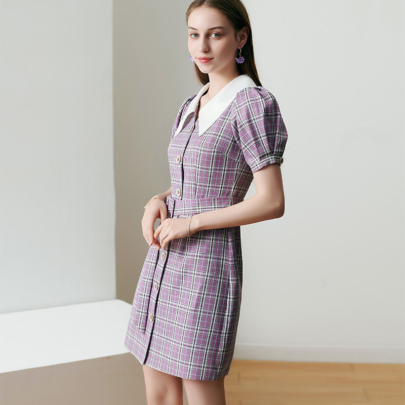 丹慕兰2020新款显瘦格纹女连衣裙 丹慕兰连衣裙