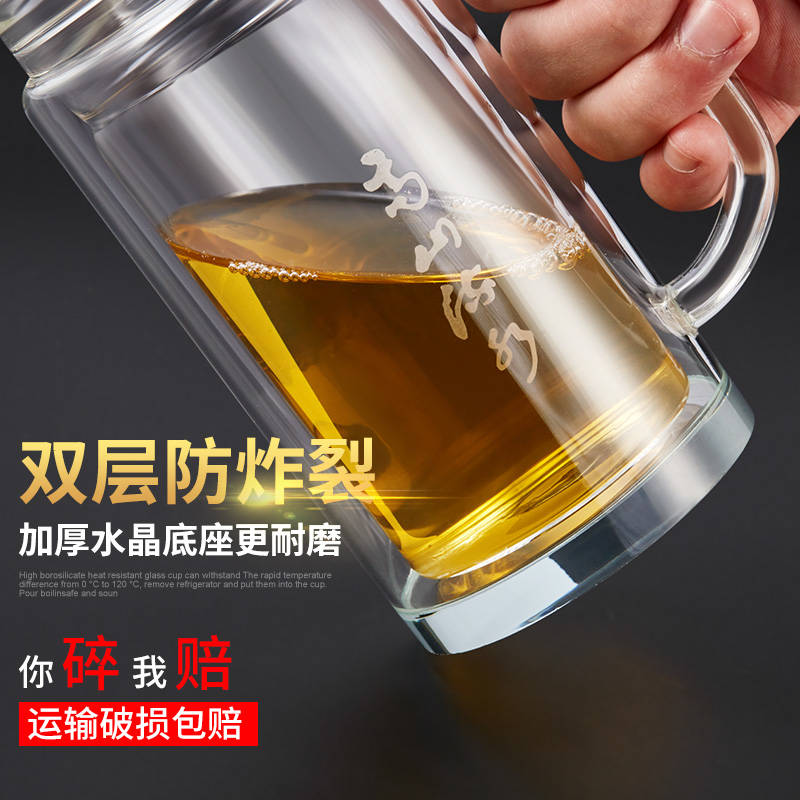 带把手玻璃杯加厚水杯男保温大容量手柄茶杯商务便携办公杯子定制