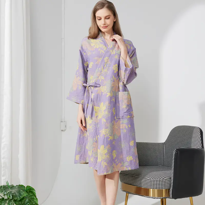 浴袍纯棉睡袍女双层纱国风a类全棉女式情侣睡衣家居服吸水浴衣,淘宝优惠券,粉丝福利购,淘宝优惠卷