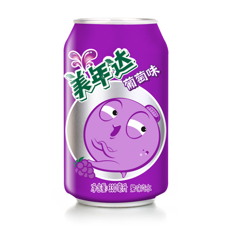 美年达葡萄味碳酸汽水饮料饮品330ml*24罐胖易拉罐装百事可乐包邮 - 图3