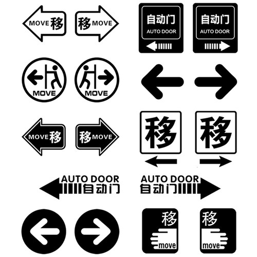 商场店铺玻璃移门贴纸推拉门牌标识开门方向箭头指引提示自动门贴 - 图0