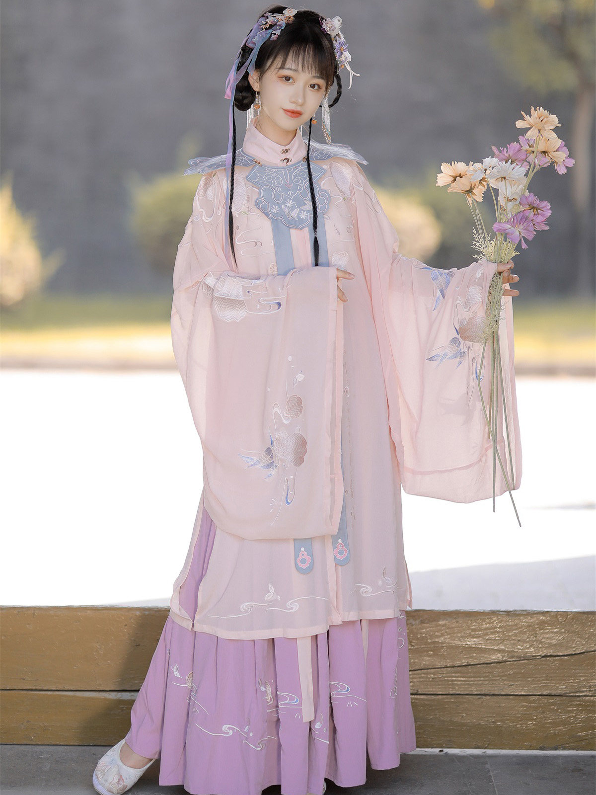 倚梦阁原创玉玲珑汉服明制全套云肩 倚梦阁汉服