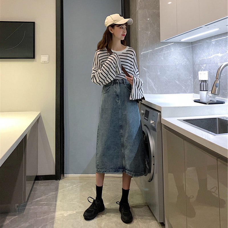 适合胯大腿粗的大码牛仔开叉半身裙 谷坞大码女装