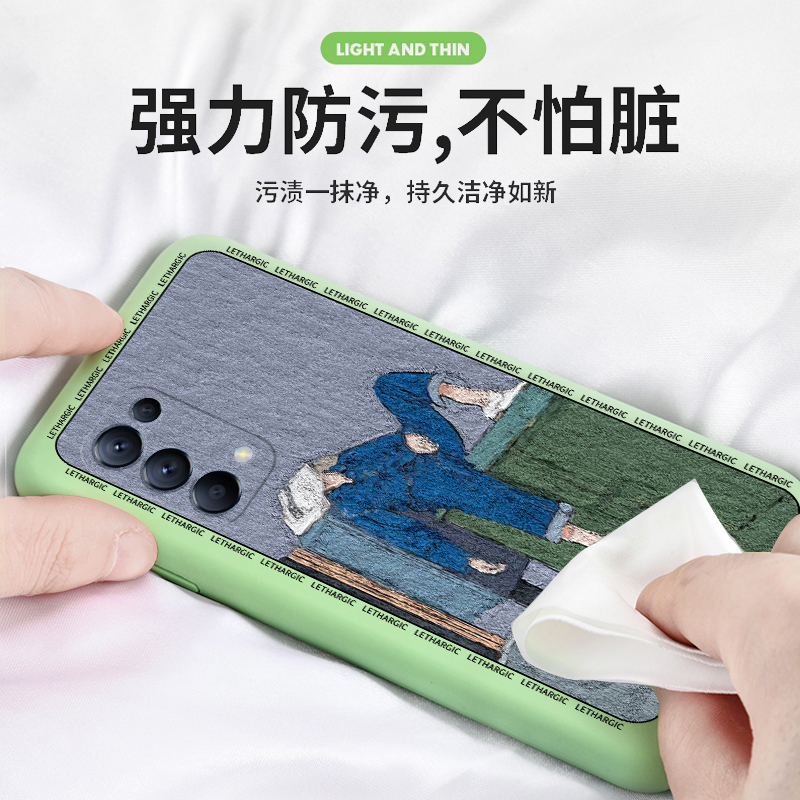 慵懒少年适用opporeno5手机壳reno5pro液态硅胶reno5k防摔全包镜头pro+新款手机套油画动漫日系插画男女潮牌-图1