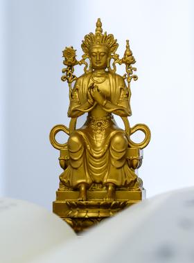 简修行黄铜天冠弥勒金色摆件