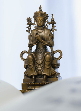 简修行黄铜天冠弥勒佛摆件