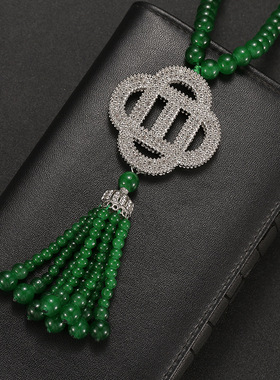 新中式高端毛衣链秋冬百搭高级感项链饰品配饰衣服挂件绿如意吊坠