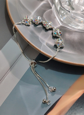 韩版时尚简约锆石花朵手链 小众设计甜美花卉合金镶钻手饰品女