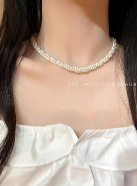 轻奢珍珠项链女轻奢小众双层颈链高级感仿珍珠锁骨链饰品配饰品