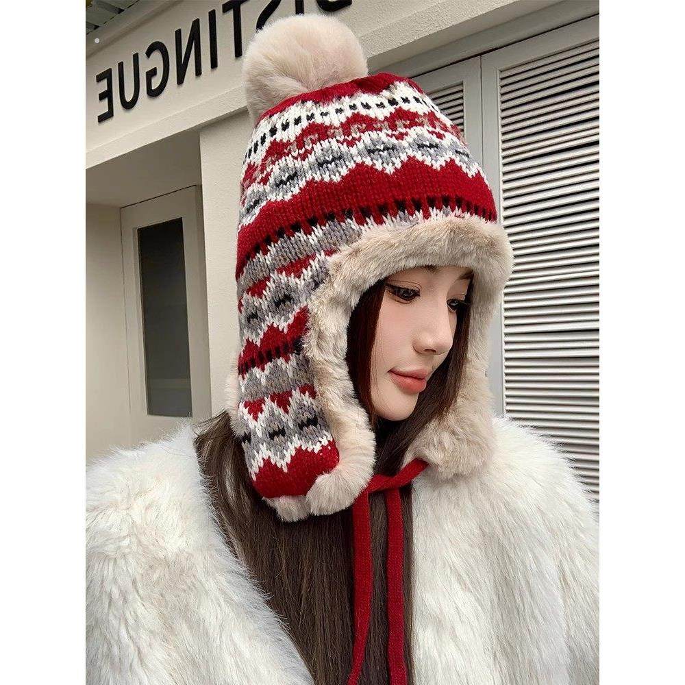 帽子女冬季民族风加绒保暖棉帽雷锋帽毛茸茸针织毛线帽护耳滑雪帽,淘宝优惠券,粉丝福利购,淘宝优惠卷