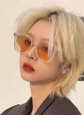 韩版透明茶色方框太阳眼镜女高级感网红圆脸显瘦小红书同款个性太