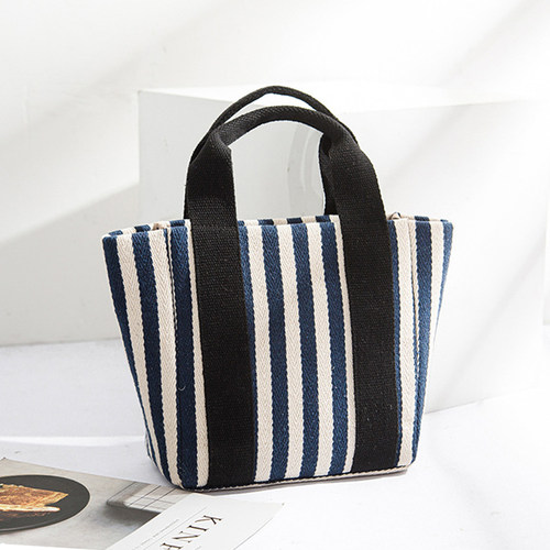 条纹帆布托特包时尚潮流小布包手提女包上班手拎包包2024新款女包 - 图0