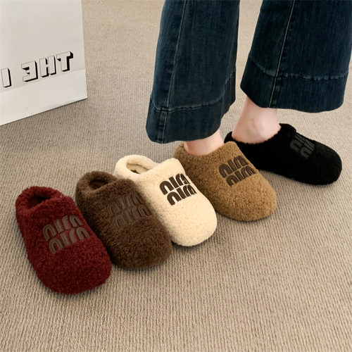 厚底毛毛半拖鞋女外穿2025新款秋冬一脚蹬雪地靴保暖加绒包头棉拖 - 图3