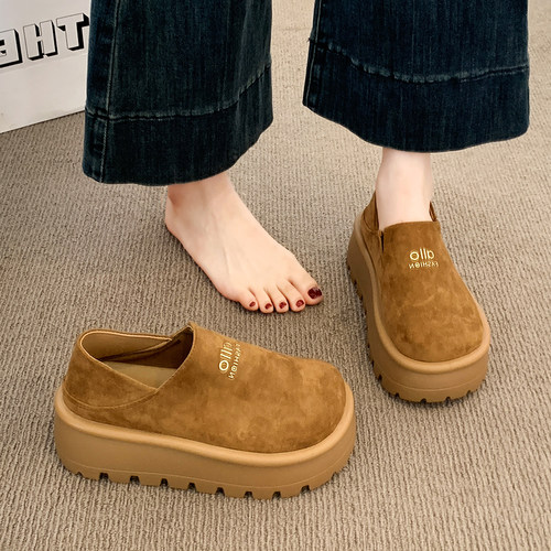 松糕厚底勃肯鞋女休闲乐福鞋2025秋季新款百搭豆豆鞋一脚蹬单鞋子 - 图1