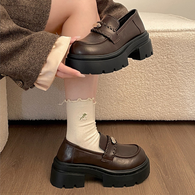 厚底增高乐福鞋女2026新款春季一脚蹬黑色小皮鞋时尚百搭通勤单鞋,淘宝优惠券,粉丝福利购,淘宝优惠卷